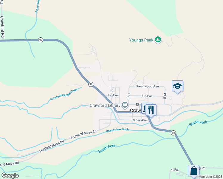 map of restaurants, bars, coffee shops, grocery stores, and more near 337 I Street in Crawford