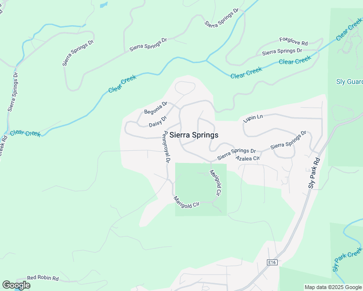 map of restaurants, bars, coffee shops, grocery stores, and more near Sierra Springs Drive & Poppy Road in Pollock Pines