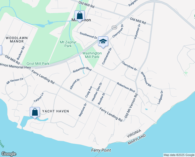 map of restaurants, bars, coffee shops, grocery stores, and more near 9219 Craig Avenue in Alexandria