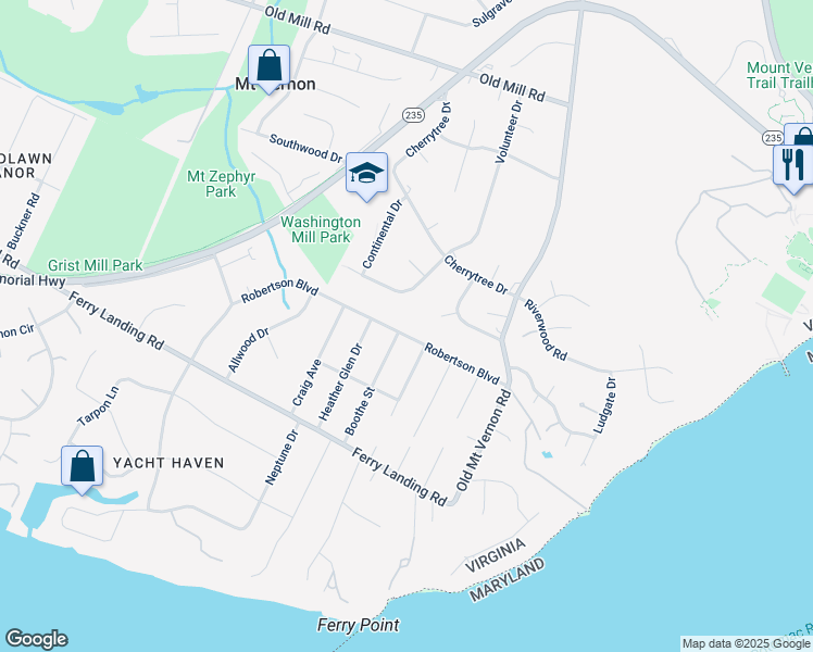 map of restaurants, bars, coffee shops, grocery stores, and more near 4110 Robertson Boulevard in Alexandria