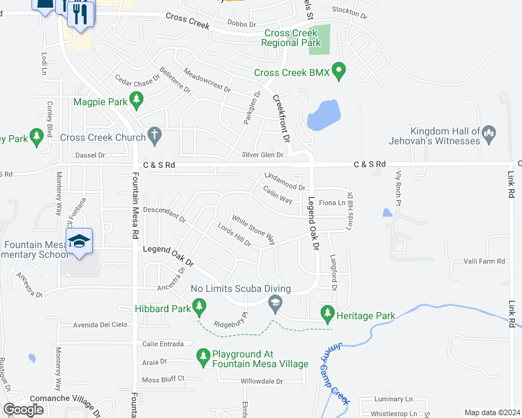 map of restaurants, bars, coffee shops, grocery stores, and more near 1303 Ancestra Drive in Fountain