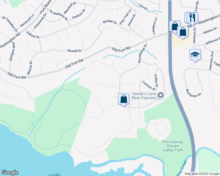 map of restaurants, bars, coffee shops, grocery stores, and more near 617 Cedar Avenue in Fort Washington