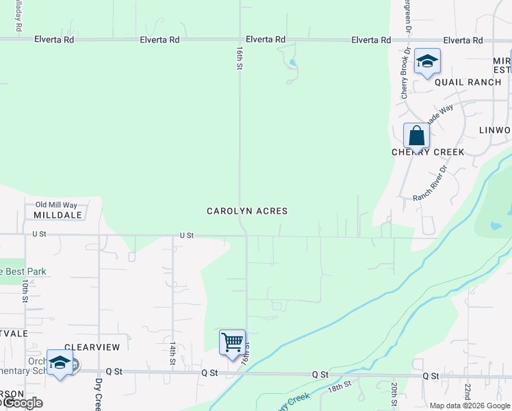 map of restaurants, bars, coffee shops, grocery stores, and more near 7644 16th Street in Elverta