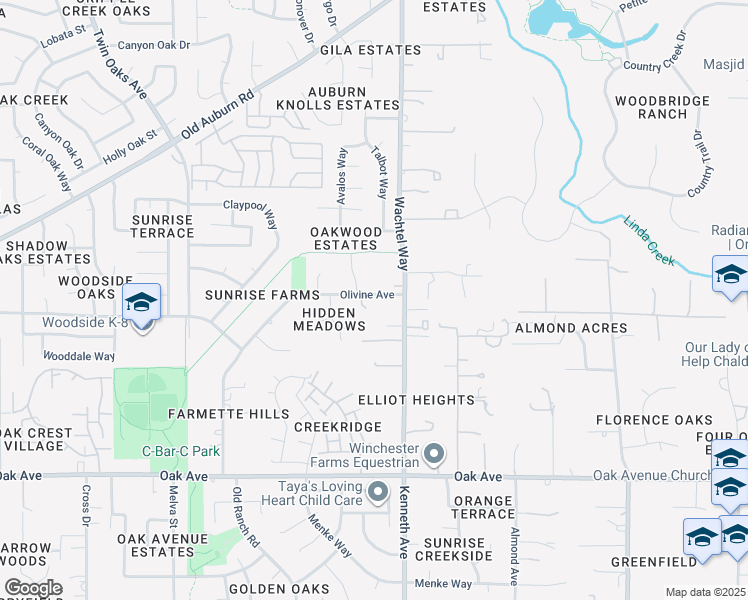 map of restaurants, bars, coffee shops, grocery stores, and more near 8462 Olivine Avenue in Citrus Heights