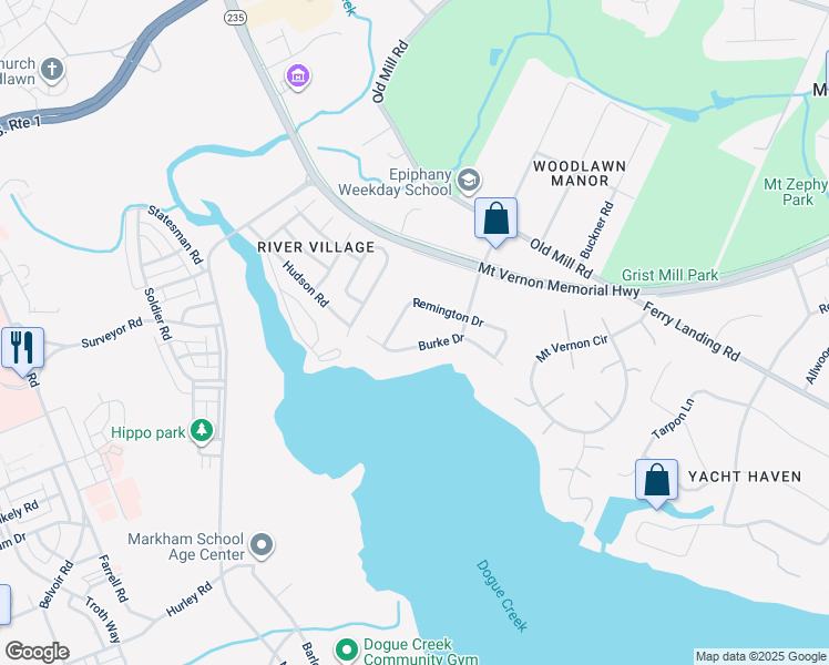map of restaurants, bars, coffee shops, grocery stores, and more near 5216 Burke Drive in Alexandria