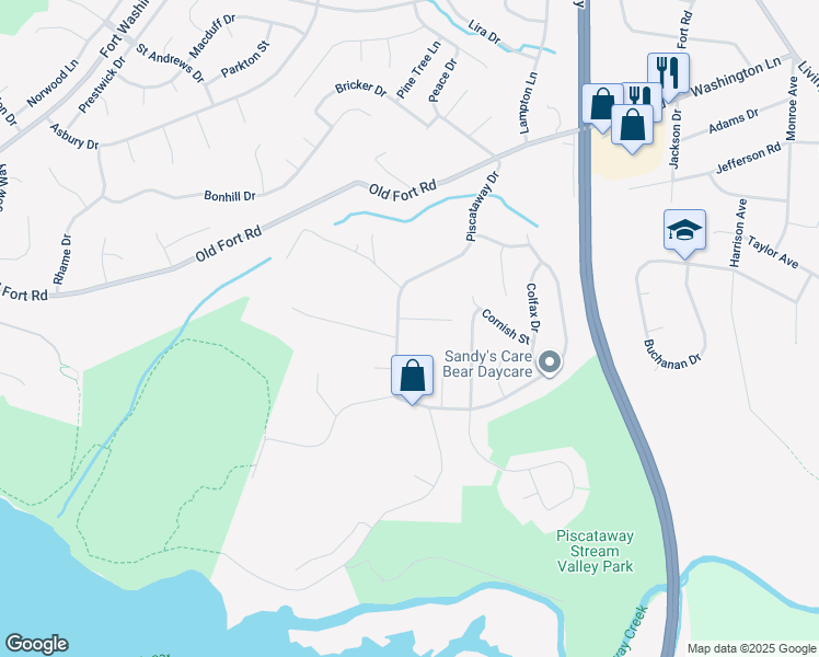 map of restaurants, bars, coffee shops, grocery stores, and more near 701 Kelly Road in Fort Washington