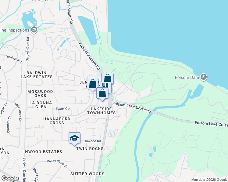 map of restaurants, bars, coffee shops, grocery stores, and more near in Folsom