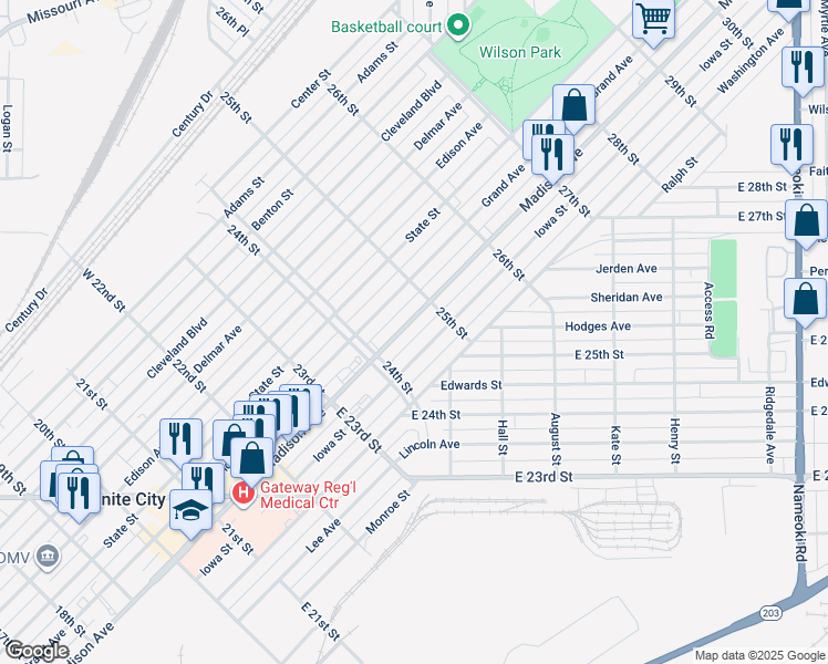 map of restaurants, bars, coffee shops, grocery stores, and more near 2400 Madison Avenue in Granite City