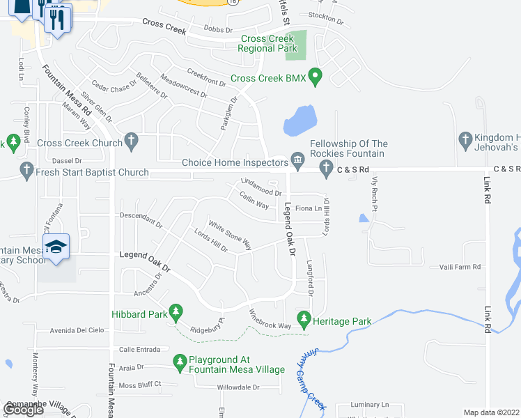 map of restaurants, bars, coffee shops, grocery stores, and more near 1237 Cailin Way in Fountain