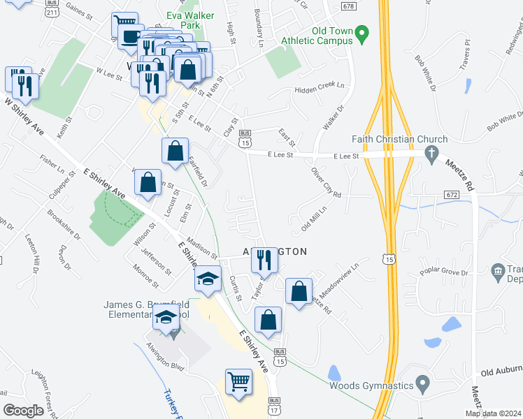 map of restaurants, bars, coffee shops, grocery stores, and more near 369 Falmouth Street in Warrenton