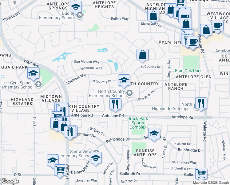 map of restaurants, bars, coffee shops, grocery stores, and more near 3733 Light Foot Court in Sacramento