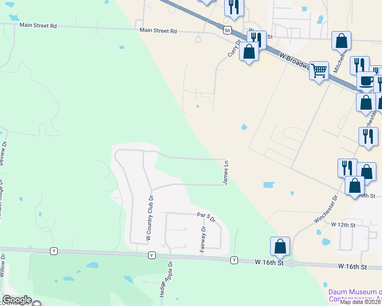 map of restaurants, bars, coffee shops, grocery stores, and more near 305 Curry Drive in Sedalia