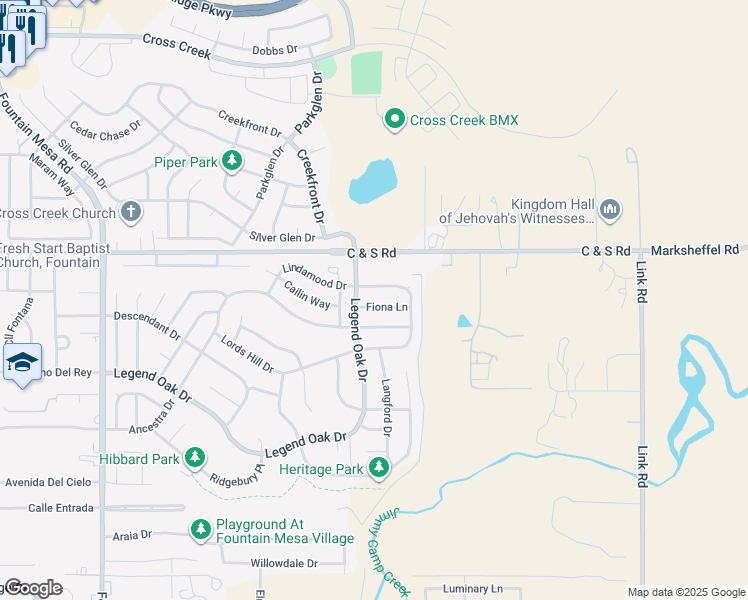 map of restaurants, bars, coffee shops, grocery stores, and more near 7632 Fiona Lane in Fountain
