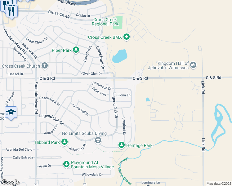 map of restaurants, bars, coffee shops, grocery stores, and more near 7608 Fiona Lane in Fountain