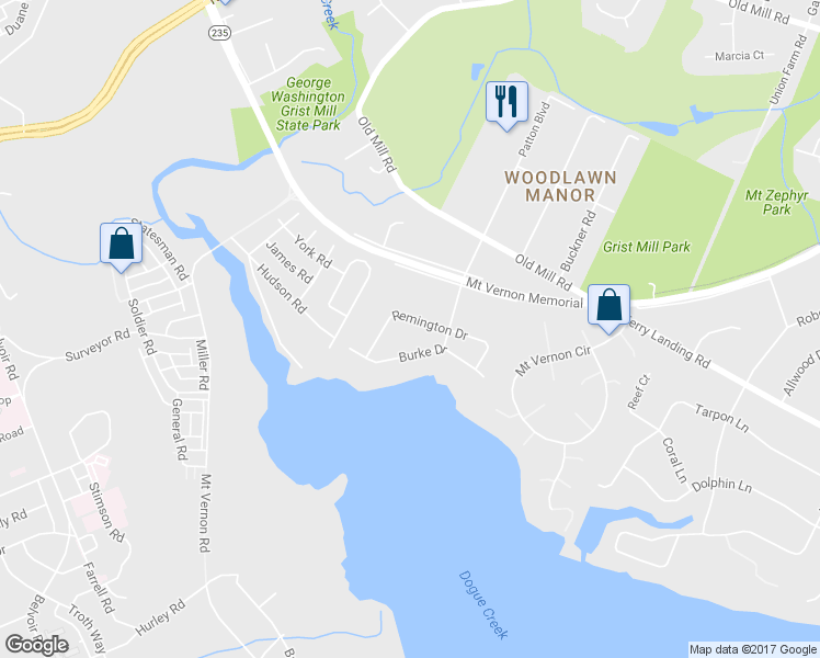 map of restaurants, bars, coffee shops, grocery stores, and more near 5213 Remington Drive in Alexandria