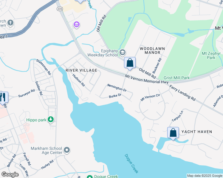 map of restaurants, bars, coffee shops, grocery stores, and more near 5213 Remington Drive in Alexandria