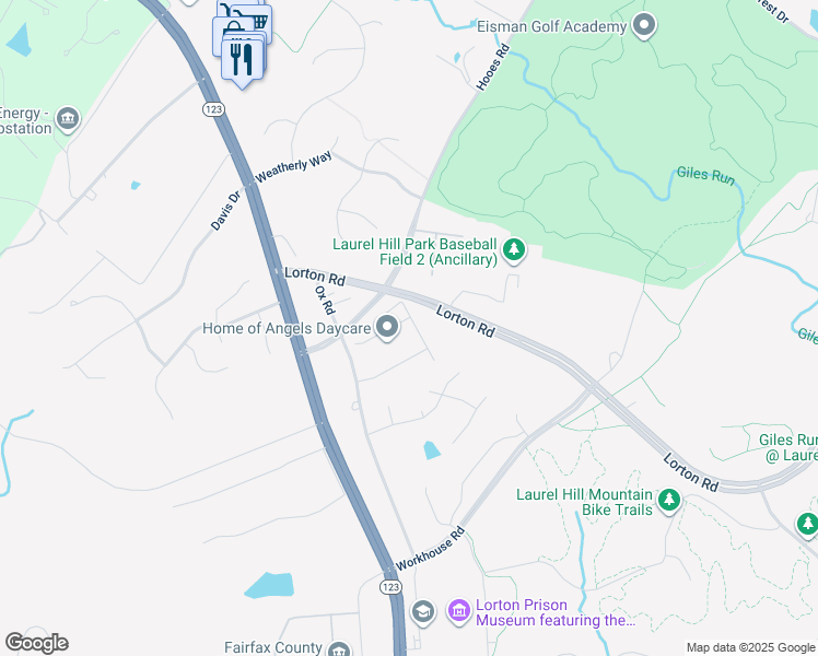map of restaurants, bars, coffee shops, grocery stores, and more near 9003 Haywood Avenue in Lorton
