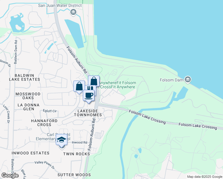 map of restaurants, bars, coffee shops, grocery stores, and more near 7794 Folsom Dam Road in Folsom