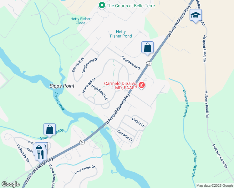 map of restaurants, bars, coffee shops, grocery stores, and more near 34009 Spencer Lane in Lewes