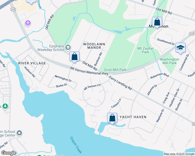 map of restaurants, bars, coffee shops, grocery stores, and more near 9324 Mount Vernon Circle in Alexandria