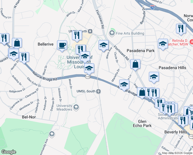 map of restaurants, bars, coffee shops, grocery stores, and more near in Normandy