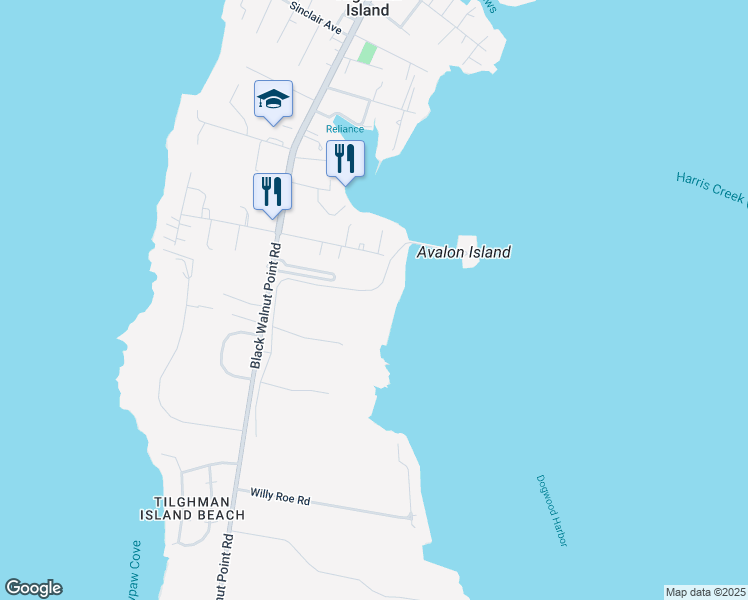 map of restaurants, bars, coffee shops, grocery stores, and more near 21477 Island Club Road in Tilghman Island