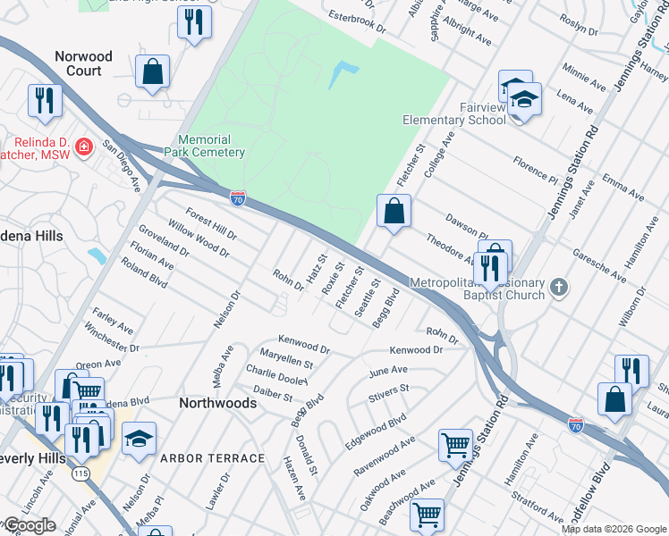map of restaurants, bars, coffee shops, grocery stores, and more near 7134 Lilian Avenue in St. Louis