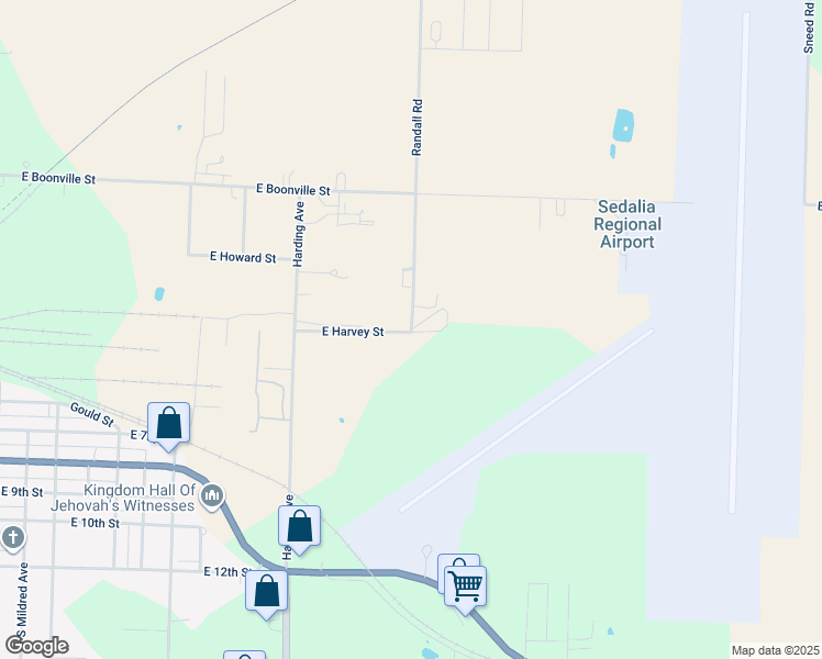 map of restaurants, bars, coffee shops, grocery stores, and more near 201 Randall Road in Sedalia