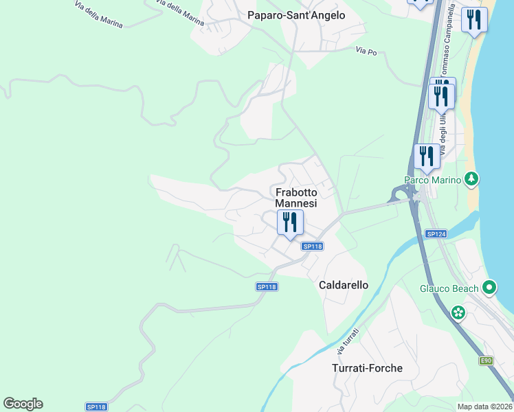 map of restaurants, bars, coffee shops, grocery stores, and more near 5 Via Pietro Verri in Frabotto Mannesi