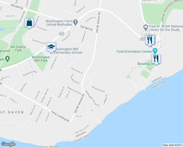 map of restaurants, bars, coffee shops, grocery stores, and more near 3718 Carriage House Court in Alexandria