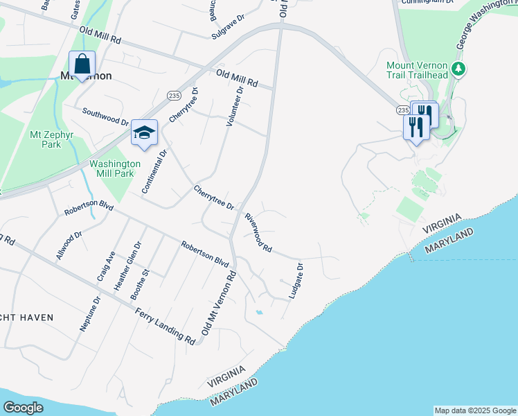 map of restaurants, bars, coffee shops, grocery stores, and more near 3718 Carriage House Court in Alexandria