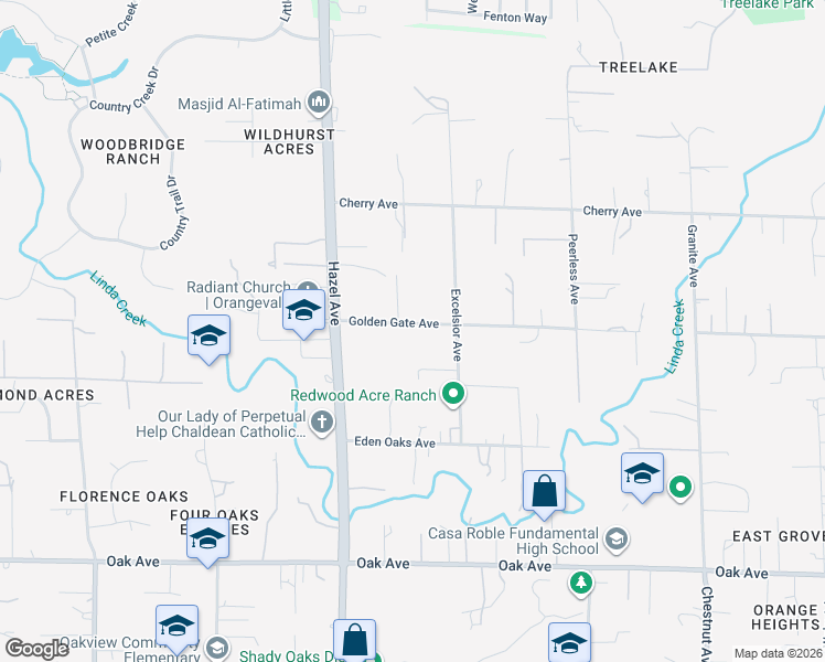 map of restaurants, bars, coffee shops, grocery stores, and more near 8950 Golden Gate Avenue in Orangevale