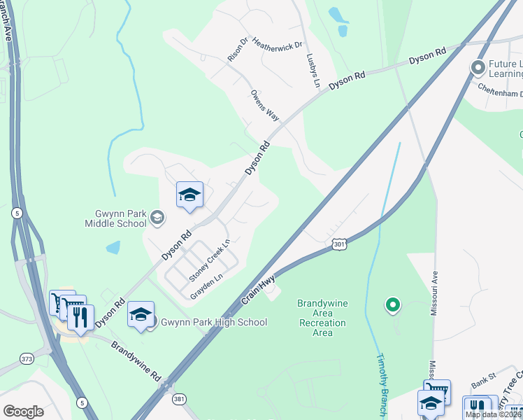 map of restaurants, bars, coffee shops, grocery stores, and more near 8309 Sunnybrook Court in Brandywine