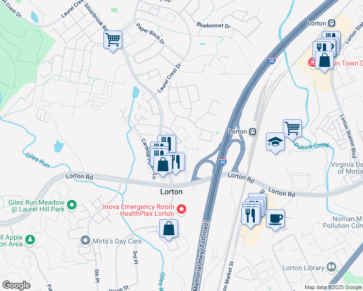 map of restaurants, bars, coffee shops, grocery stores, and more near 9203 McCarty Road in Lorton