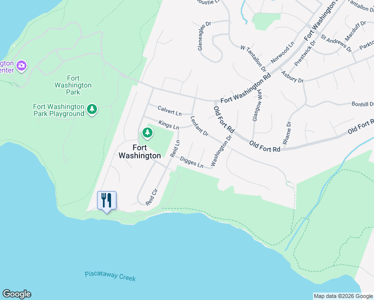 map of restaurants, bars, coffee shops, grocery stores, and more near 13309 Digges Terrace in Fort Washington