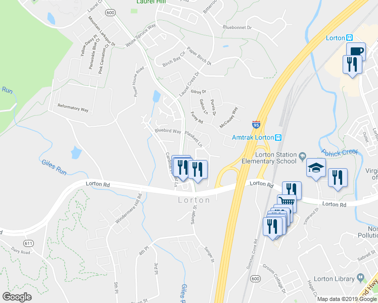 map of restaurants, bars, coffee shops, grocery stores, and more near 9231 Lorton Valley Road in Lorton