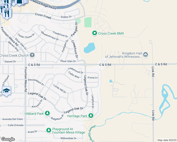 map of restaurants, bars, coffee shops, grocery stores, and more near 1445 Lords Hill Drive in Fountain