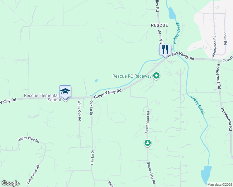 map of restaurants, bars, coffee shops, grocery stores, and more near 4028 Green Valley Road in Rescue