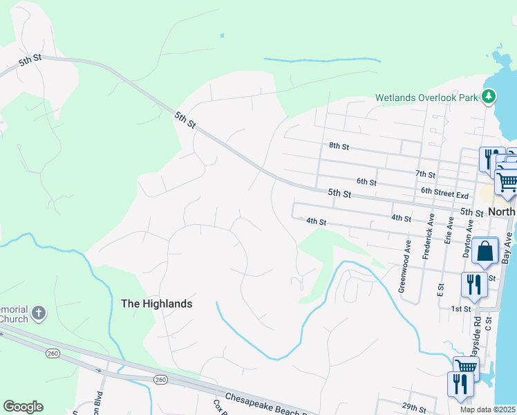 map of restaurants, bars, coffee shops, grocery stores, and more near 8902 Chesapeake Lighthouse Drive in North Beach