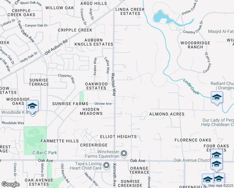 map of restaurants, bars, coffee shops, grocery stores, and more near 7750 Wachtel Way in Orangevale