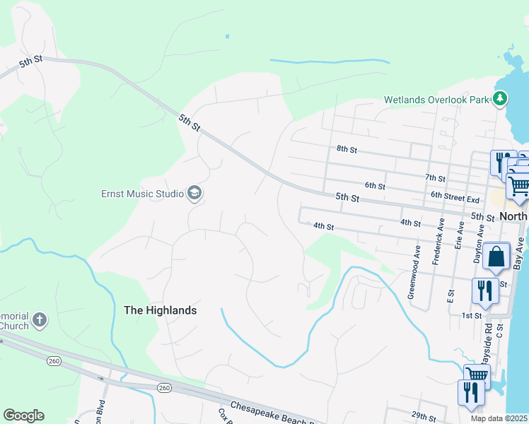 map of restaurants, bars, coffee shops, grocery stores, and more near 8902 Chesapeake Lighthouse Drive in North Beach