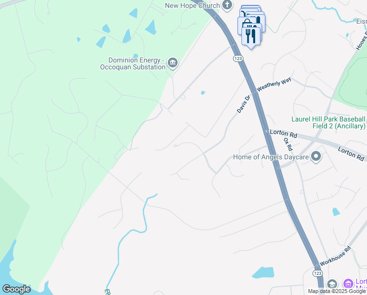 map of restaurants, bars, coffee shops, grocery stores, and more near 9211 Wrights Hollow Lane in Lorton
