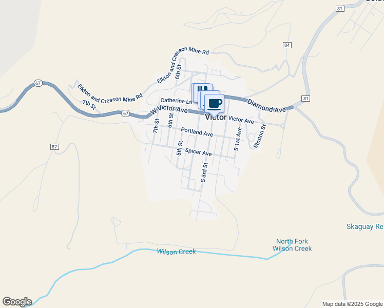 map of restaurants, bars, coffee shops, grocery stores, and more near 408 Spicer Avenue in Victor