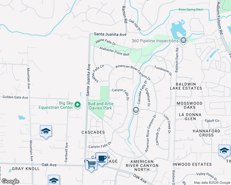 map of restaurants, bars, coffee shops, grocery stores, and more near 106 Valley Falls Place in Folsom