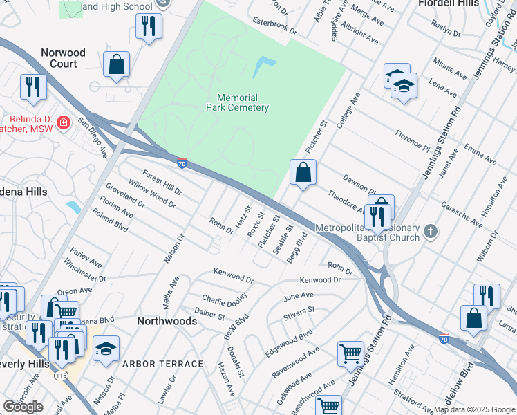 map of restaurants, bars, coffee shops, grocery stores, and more near 7134 Lillian Avenue in St. Louis