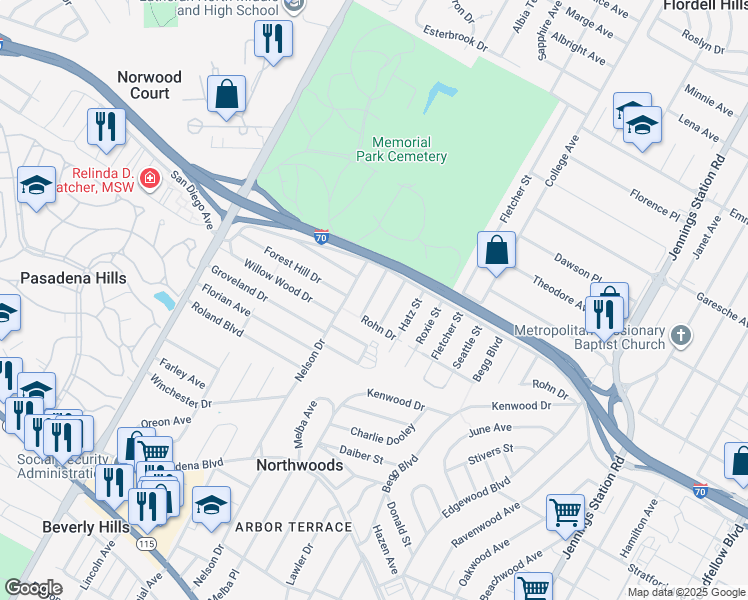 map of restaurants, bars, coffee shops, grocery stores, and more near 4711 Upshaw Street in St. Louis