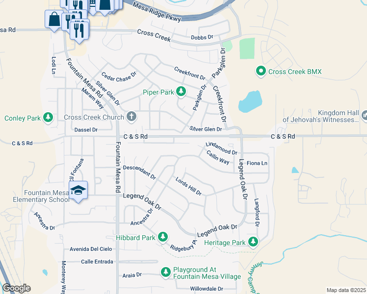 map of restaurants, bars, coffee shops, grocery stores, and more near 7335 Josh Byers Way in Fountain