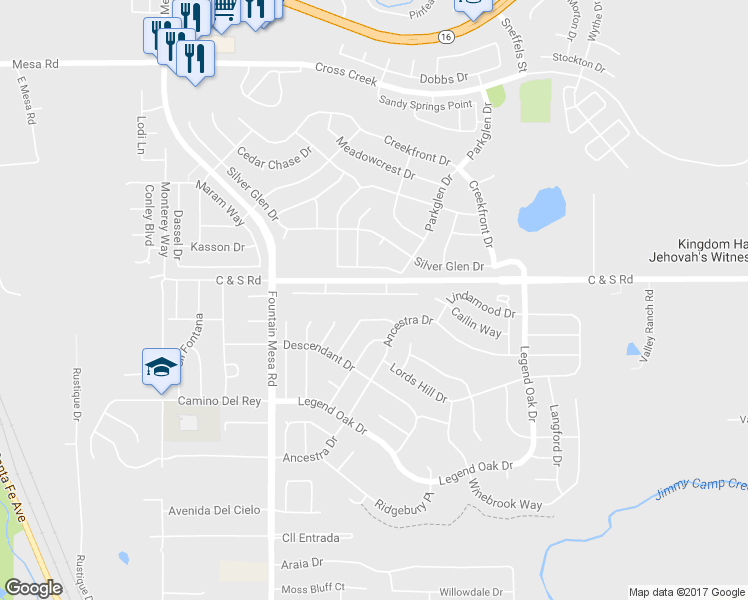 map of restaurants, bars, coffee shops, grocery stores, and more near 7265 Josh Byers Way in Fountain