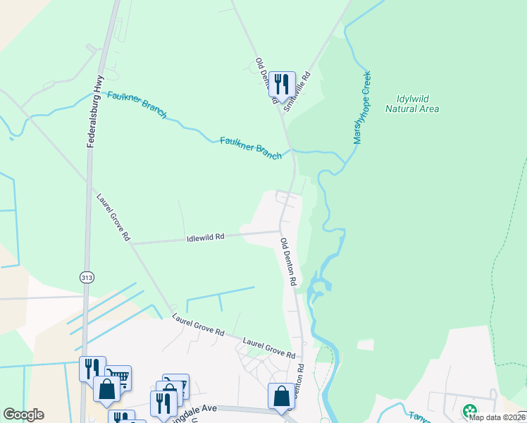 map of restaurants, bars, coffee shops, grocery stores, and more near 606 Denton Road in Federalsburg