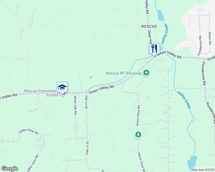 map of restaurants, bars, coffee shops, grocery stores, and more near 4028 Green Valley Road in Rescue